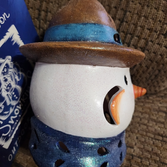 Vtg Elaine Thompson Snowman Lantern Snowkins Collection Ceramic Candle 1999 NCE - Picture 4 of 11